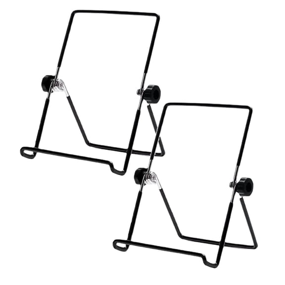 KUMHONW 2 Pack Metal Wire Display Stand,7.08x5.51in Adjustable Wire Easel Display Stands,Black Wire Foldable Holder for Kitchenware,Artwork,Picture Frame,Tabletop Art,Magazine,Collectibles,Plates