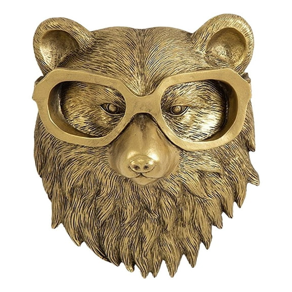 KUMHONW 3D Animal Head Wall Mount Ornament,Animal Heads for Wall Art Hanging Sculptures,Small Metal Wall Resin Art Wall Decor Ornament Waterproof Bronzed Resin Decorations for Home (Bear)