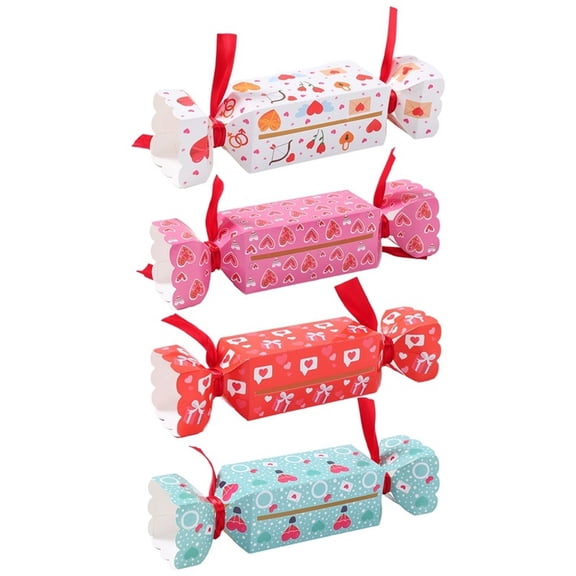 KUMHONW 4Pcs Valentine's Day Candy Boxes with Ribbon Cute Candy Shape Design Treat Boxes Rose Red Pink Decorative Gift Paper Container for Birthday Wedding Party Favor(9.45"x3.54")