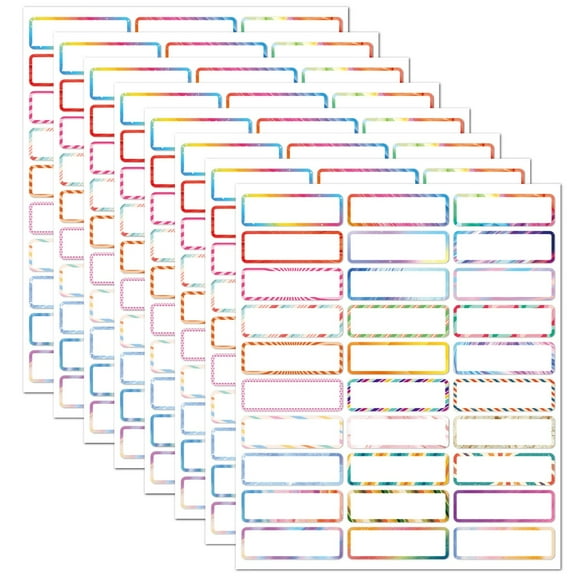 KUMHONW 8 Sheet Large Waterproof Removable Mark Label with Clorful Border, 240 Pcs Self Adhesive Labels for Perfume Bottle Jars,0.8 * 2.4 Inch Colorful Name Tags for School Office Home. Muticolor