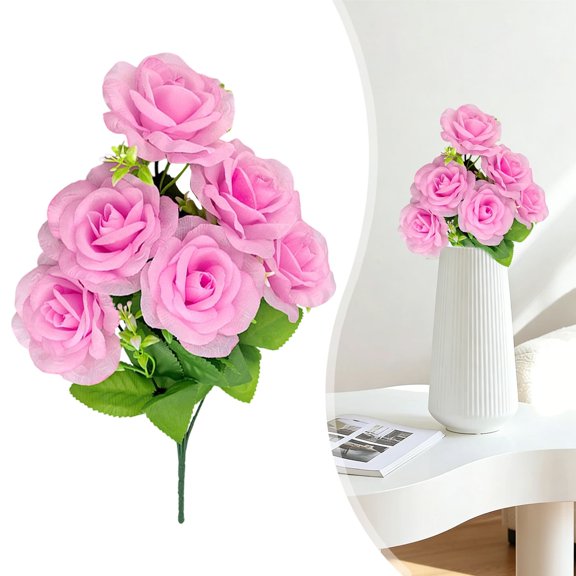 KUMHONW Artificial Roses Fake Flowers 6 Heads Arrangement Silk Bouquet Glorious Meanings for Home Office Parties and Wedding Decoration (pink)