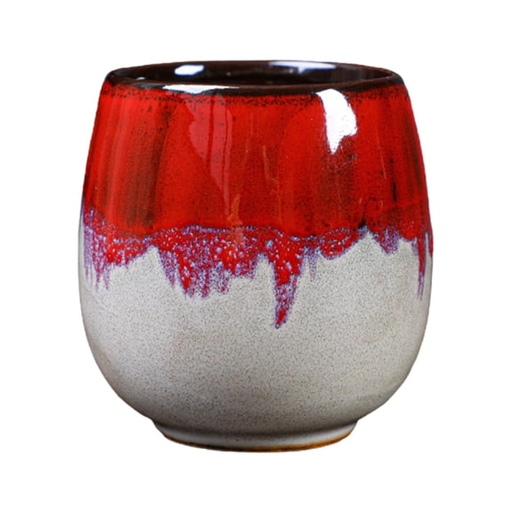 KUMHONW Ceramic Kiln-Change Espresso Cups Small Espresso Coffee Cup Spirits Cups Tasting Cups Ceramic Mate Cup (2.17x2.36in, Red )