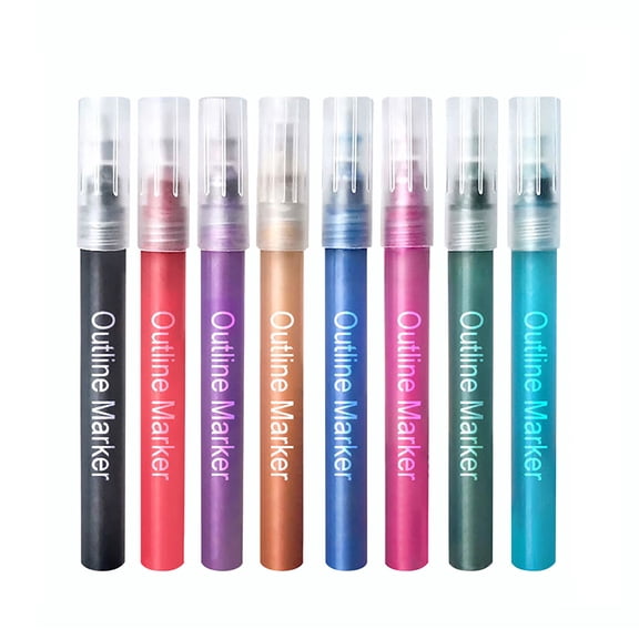 KUMHONW- Double Line Pen, 8 Pack, Assorted Colors, Bible Journaling Pens, Outline Pen, 3-D Two Line Two Line Pens, Liner Pens for Drawing