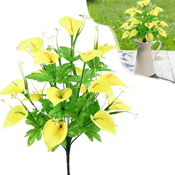 KUMHONW Fake Flowers Calla Lily Purple Artificial Silk Flower Real Touch Flower for Spring Easter Home Kitchen Wedding Bouquet Bulk Mother's Gift Day Decorations(20.08in,Yellow)