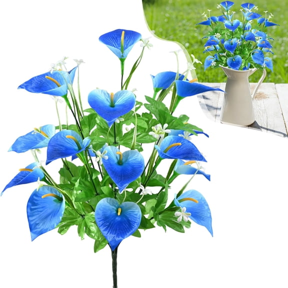 KUMHONW Fake Flowers Calla Lily Purple Artificial Silk Flower Real Touch Flower for Spring Easter Home Kitchen Wedding Bouquet Bulk Mother's Gift Day Decorations(20.08in,Blue)
