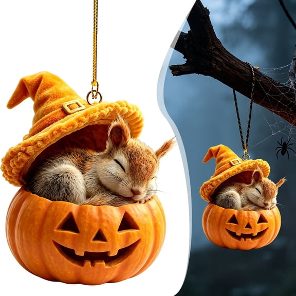 KUMHONW Halloween Ornament (Squirrel on Jack-o'-Lantern), 1 Count