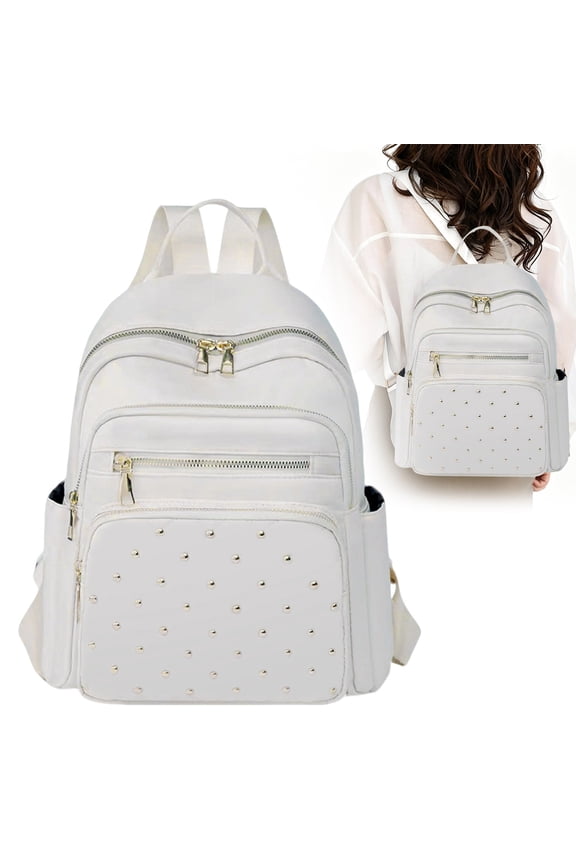 Laptop Backpack Purse for Women Leather Mini Bookbag Work Travel Top Handle Satchel off-white(10.63x4.72x13.39in)