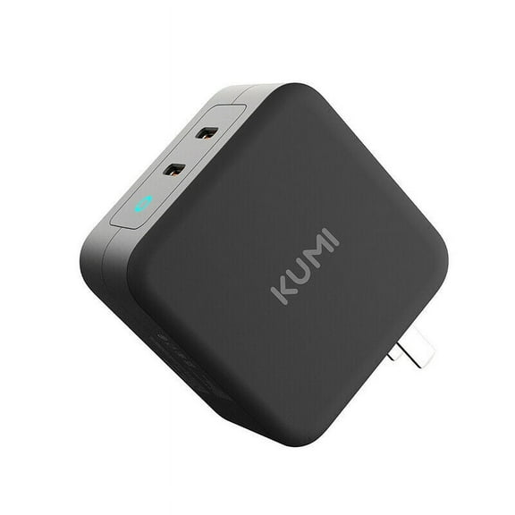 KUMI 100W GaN Charger,  2-Port USB-C Wall Charger With QC 3.0 Portable Fast Charger for USB-C Laptops, MacBook Pro / Air, Samsung Galaxy S20, Dell XPS 13, iPhone 13 12, iPad Pro
