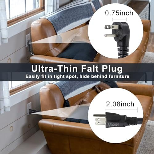 KUNCAN Short Power Extension Cord - Low Profile Wall Head 6 Inch 14AWG/3C SJTW Heavy Duty Extension Cable for Indoor/Outdoor, 90-Degree Flat Plug 15A/125V 1875W NEMA 5-15P to NEMA 5-15R, Black 1-Pack