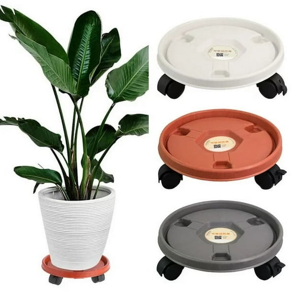 KUNGUGU 10.2" Gray Plastic Round Plant Caddy with Heavy Duty Wheels