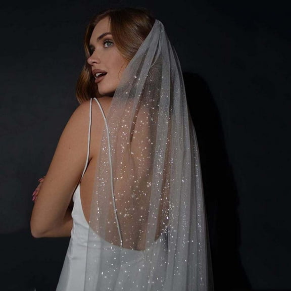KUNGUGU Glitter Bride Wedding Veil (Women, Girls), White