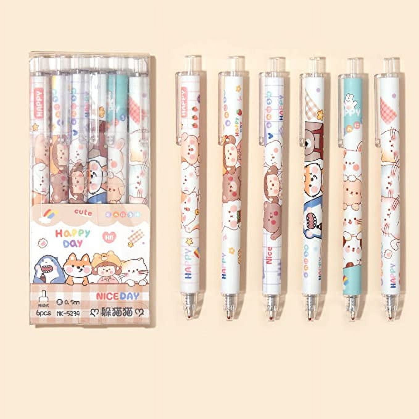 KUNGUGU Kawaii Erasable Pens, 0.5mm Fine Point, Black Ink, 6 Pack