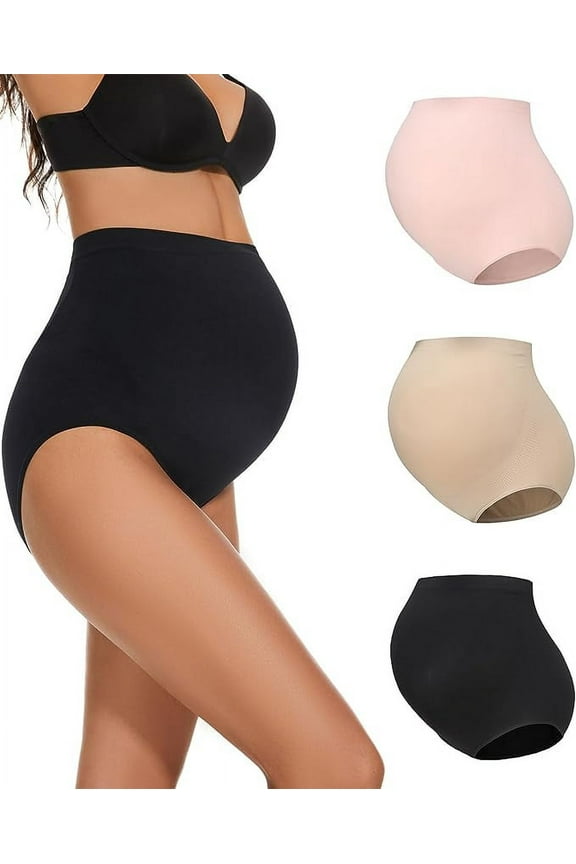 Seamless Maternity Underwear Over Bump,Plus Size High Waist Pregnancy Panties, Nude + Black, X-Large