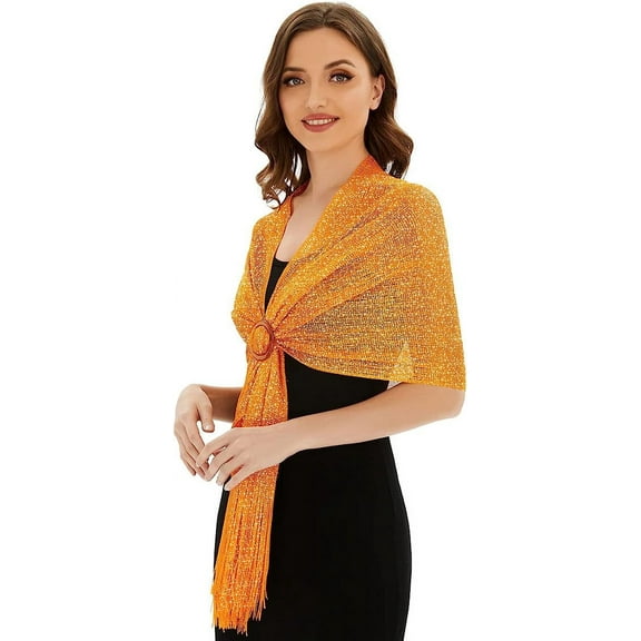 KUNINDOME Sparkling Metallic Shawls and Wraps with Buckle,Women Shawls and Wraps for Evening Dresses, Classic Orange