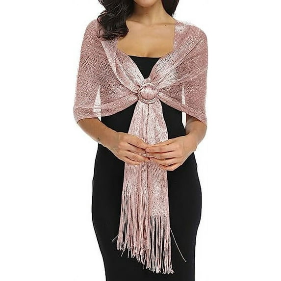 KUNINDOME Sparkling Metallic Shawls and Wraps with Buckle for Evening Dresses Party Wedding Bride Bridesmaid, Rose Gold