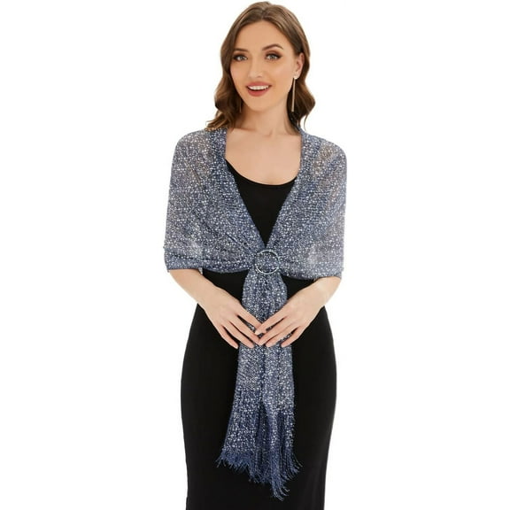 KUNINDOME Sparkling Metallic Shawl Model SW-01 for Evening Party/Wedding with Buckle Accessory