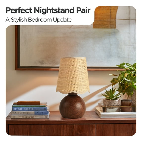 KUNJOULAM Boho Rattan Table Lamp, Accent Lamp with Woven Lampshade Metal Base, Bedside Nightstand Desk Light for Bedroom Livingroom Home Decor Use E26 Bulb (Bulb Not Included)