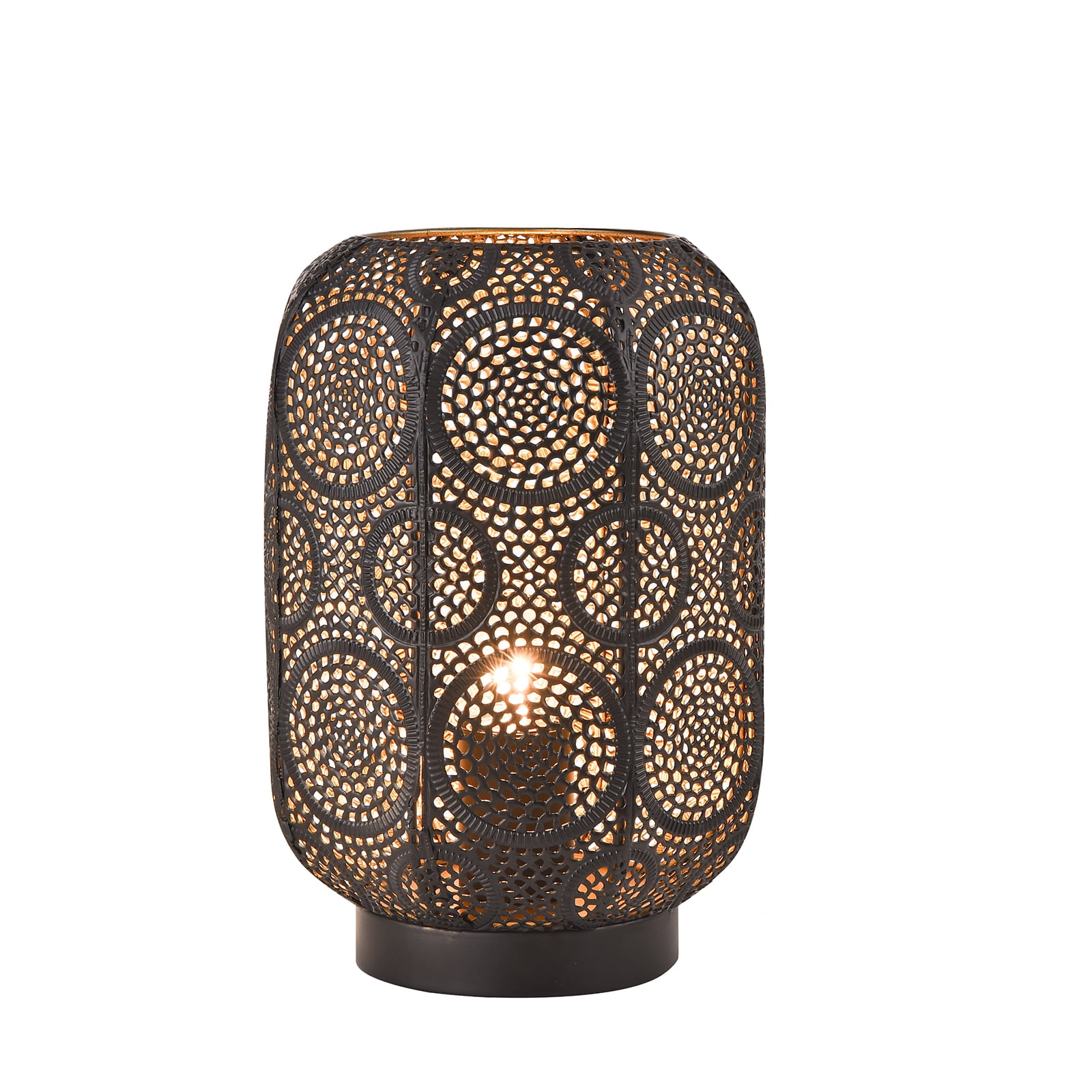 KUNJOULAM Industrial Black Hollow-Carved Metal Lantern Nightstand Table Lamp, for Kitchen Bedroom