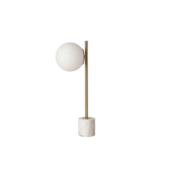 KUNJOULAM Luxury Style Simple Table Lamp With Marble Base:, Brass Rod And Frosted White Ball Lampshade, Use E26 Bulb For Living Room, Bedroom, Office Decoration, Bulb Not Included