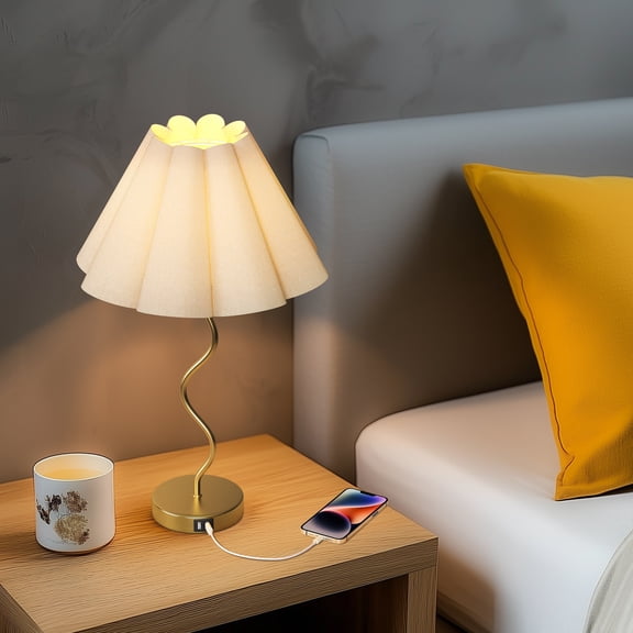 KUNJOULAM Modern Minimalist Bedroom Bedside Table Lamp, Use E26 Bulb, Three Way Dimmable Touch Switch Lamp With USB C Charging Port, Atmosphere Table Lamp, For Bedroom Decoration