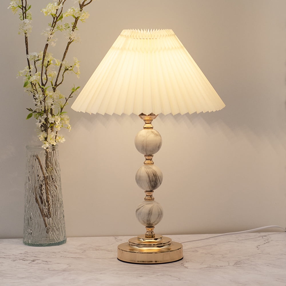 KUNJOULAM Modern Pleated Bedside Nightstand Table Lamp Globe Base