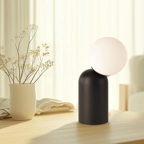 KUNJOULAM Simple Table Lamp Black Metal Base With Creative White Globe Lampshade Use E26 Bulb For Living Room, Bedroom And Office Decoration, Bulb Not Include