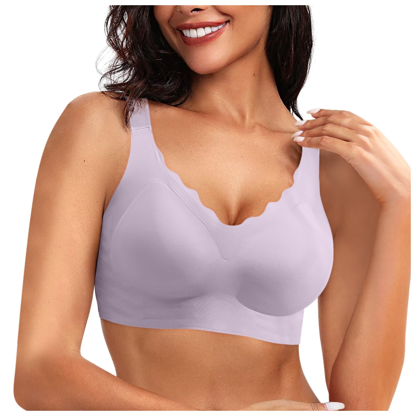 Kunkasa Women Comfort Seamless Bras Wireless Scalloped Push Up Soft