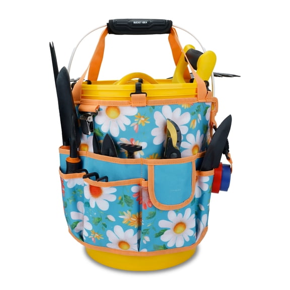 KUNN 5 Gallon Bucket Organizer 18-Pocket Tool Bag with Hangable Handle | Heavy-Duty Garden Caddy & Bucket Accessory for Gardening Tools, Orange