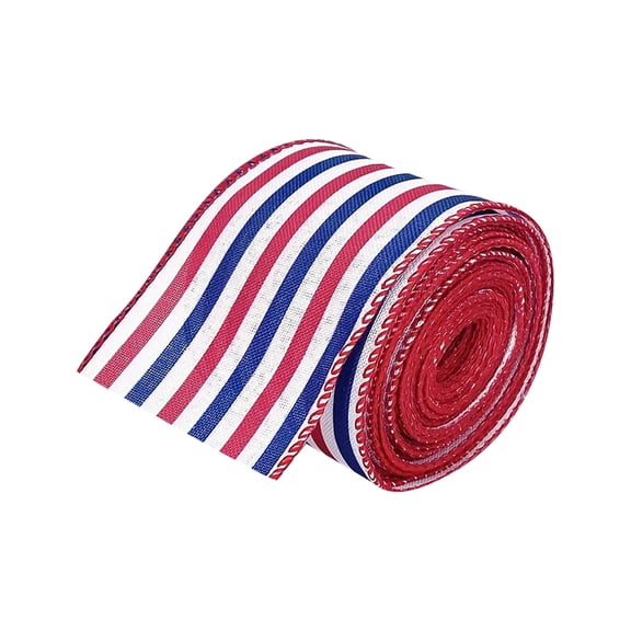 KUNPENG 10 Yards Patriotic Wired Edge Ribbon, 2.5" 4th of July Grosgrain Burlap Ribbon for Wreaths, Red White Blue Stars Stripes Fabric Ribbon for Gift Wrap DIY Crafts Decor
