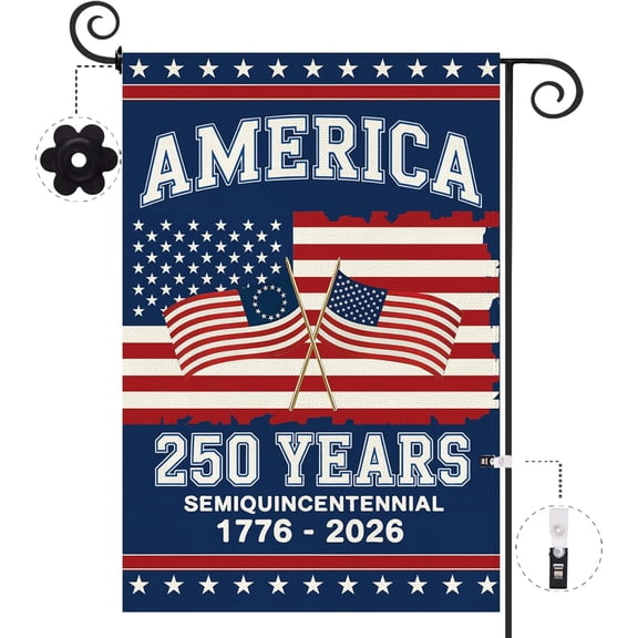 KUNPENG 12x18 250th Anniversary USA Flag, Semiquincentennial 1776-2026 America 250 Years Freedom Garden Flag, Double Sided Burlap Patriotic American Flag for Outdoor Yard Decor & Independence Day