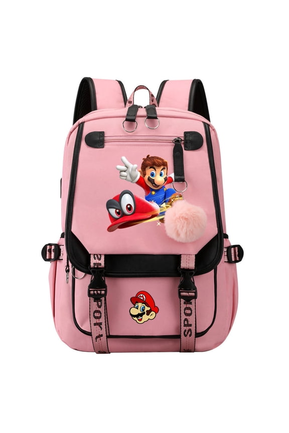 17 Inch Teen Back to School School Backpack for Bo'ys Gir'ls, Super Bros Cartoon Bookbag with USB Charging Port, Large Capacity Water Resistant Flap Rucksack for Middle High School, Green
