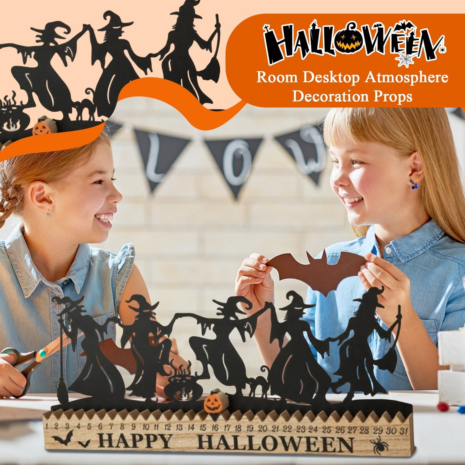 KUNPENG 18” Farmhouse Halloween Dancing Witches Silhouette Countdown ...