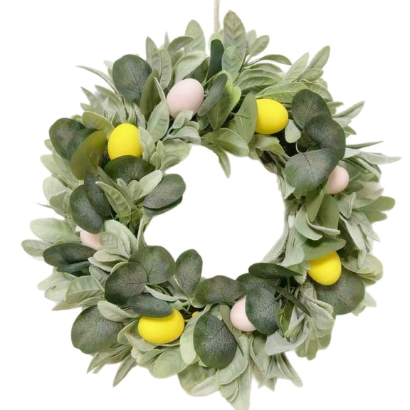 KUNPENG 19.7in Large 3D Easter Bunny Wreath with Ears & Speckled Bird Eggs, Artificial Spring Floral Garland for Front Door Window Wall Hanging, Faux Farmhouse Flower Home Decoration
