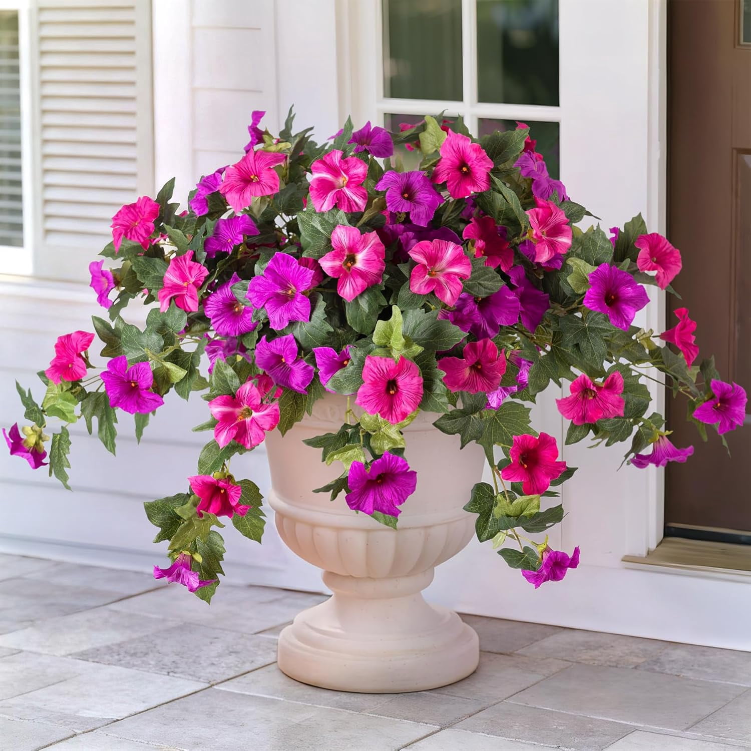 KUNPENG 2 Pcs Artificial Petunia Flowers for Outdoor, UV Resistant Faux Flowers Realistic Flowers Silk Floral Arrangement for Garden Porch Window Box Hanging Basket & Home Patio Decor