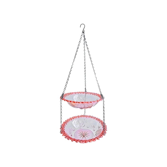 KUNPENG 2-Tier Hanging Bird Feeder, Decorative Leaf-Shaped Wild Birdfeeder Tray, Durable Plastic Stackable Seed Holder with 21.6" Metal Chain, Multiple Vibrant Colors for Outdoor Garden Patio Decor