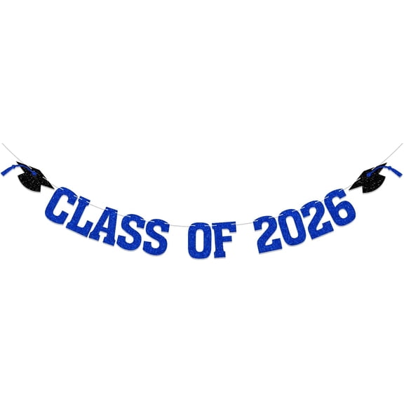 KUNPENG 2026 Graduation Decorations, Blue Glitter Class of 2026 Graduation Party Decorations Banner, Congrats Grad Graduation Decorations 2026 Backdrop Class of 2026 for Indoor Home Decor, Blue