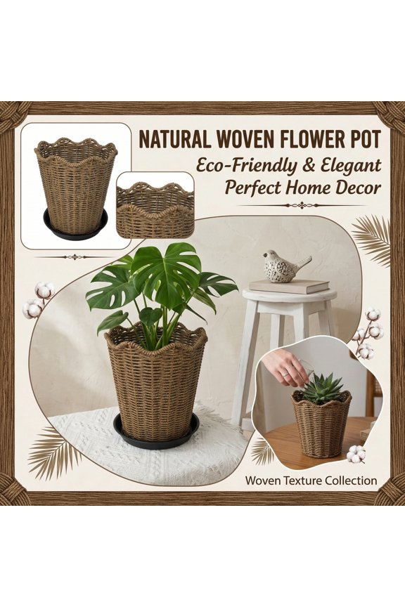 20x22cm Woven Indoor Plant Pot Cover, Decorative Minimalist Planter Basket for Houseplants, Boho Chic Home Decor Organizer, Neutral Tone Standing Container for Living Room Bedroom