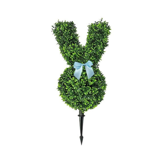 KUNPENG 24" Rabbit Shaped Topiary Trees Ground Spike, Artificial Boxwood with Bow Tie, UV-Resistant, Indoor & Outdoor Decor, Pot Fake Easter Bunnies Decorations Plant for Home Front Porch Garden