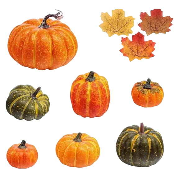 KUNPENG 37PCS Artificial Pumpkins Set, Faux Assorted Fall Harvest Gourd Maple Leaves Maple Berries Pinecones Pack, Modern Farmhouse Halloween Thanksgiving Autumn Tabletop Tiered Tray Decoration