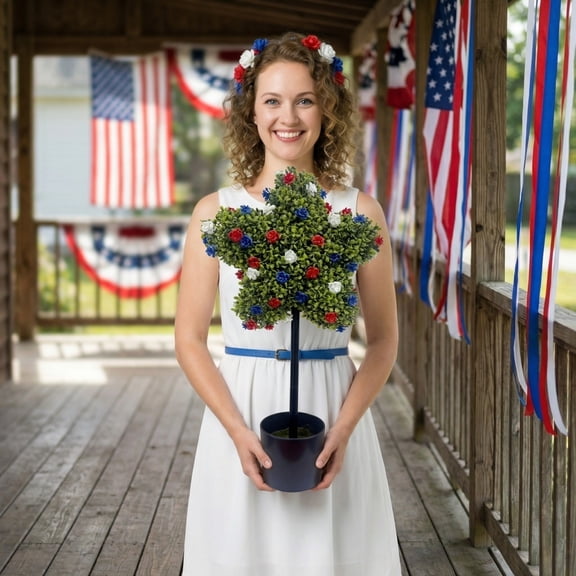 KUNPENG 4th of July Decorations Independence Day Patriotic Star Planter Large Pentagram Potted Artificial Plant for Outdoor Front Porch Home Garden Decor, 35", 1 Piece
