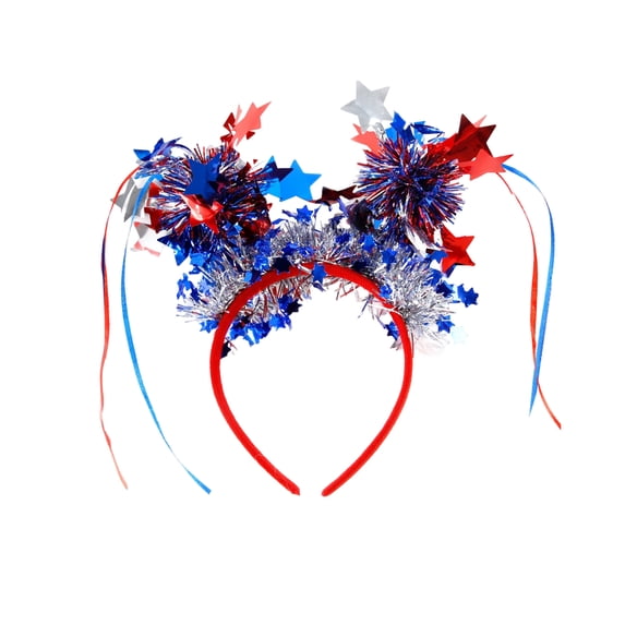 KUNPENG 4th of July Headband, Independence Day Accessories, Patriotic Party Favors, 4th of July Decorations, 9 x 9 Inch, 1 Pc, Red White and Blue Tinsel Headpiece, Memorial Day