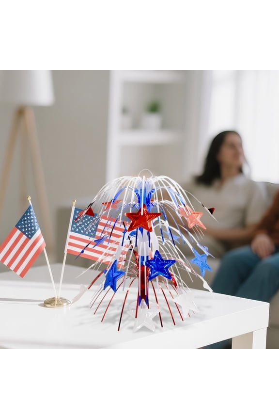 4th of July Patriotic Star Centerpiece, Independence Day Table Decoration, Red White and Blue Foil Spray Fountain for Memorial Day Veterans Day, American Flag Theme Party Supplies