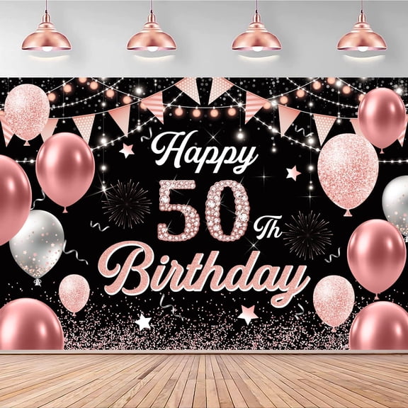 KUNPENG  50th for Women - Happy 50th Birthday Banner Decorations Cheers to 50 Years Birthday Party Indoor and Outdoor Decoration Suppiles Pink Backdrop for 50th Birthday Party Favors Decor
