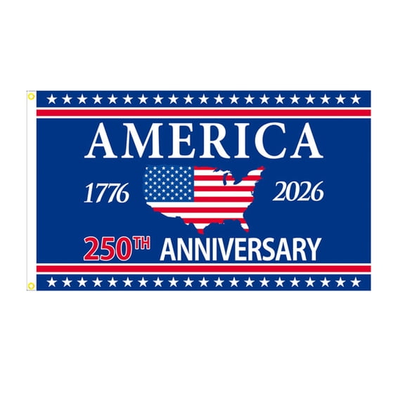 KUNPENG 5x3ft USA 250th Anniversary Celebration Banner - 1776-2026 Semiquincentennial Grand Backdrop, All-Weather Large Yard Flag with Reinforced Header for Patriotic Holiday Decor