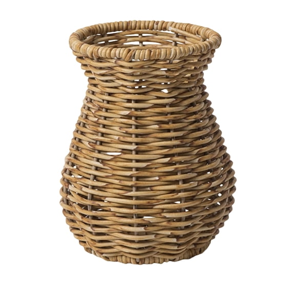 KUNPENG 6" Faux Rattan Flower Vase - Realistic Woven Texture Plastic Vase, Unbreakable Waterproof Floral Container for Fresh/Dried Flowers, Boho Farmhouse Centerpiece for Coffee Table & Patio