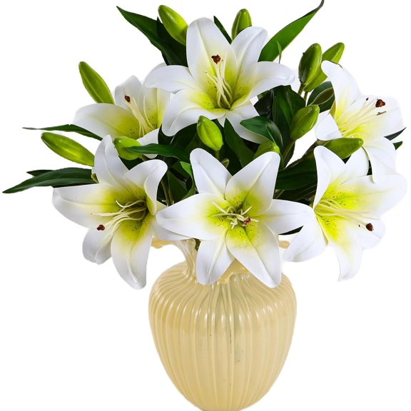 KUNPENG 6Pcs White Tiger Lily Artificial Flowers Real Touch Fake Lilies with Stems Faux Lilys Plants for Spring Floral Wedding Arrangements Bouquet Easter Home Table Centerpiece Decor