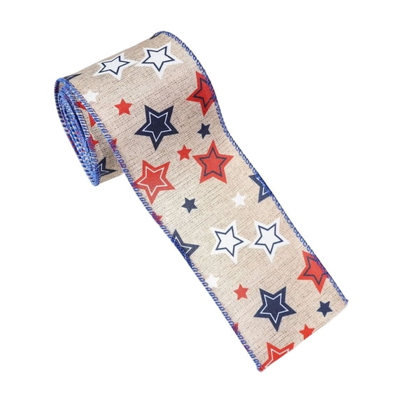 KUNPENG America 250th Anniversary Decor, Patriotic Wired Ribbon, American Flag Star Car Print, Red White and Blue Ribbon, July 4th DIY Bows, Gingham Burlap Ribbon for Wreaths, Memorial Day, 10 Yards