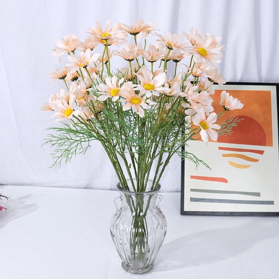 KUNPENG Artificial Daisy Flowers, 5-Head Silk Wildflower Bouquet for Wedding and Farmhouse Home Decor, Faux Chamomile for Photography Props, 10 Count