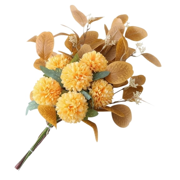KUNPENG Artificial Flowers, Pompon Chrysanthemum Silk Flower Bouquet, 18 Inches, Faux Mum Ball Floral Arrangement, Handheld Wedding Bouquet, Home Table Centerpiece