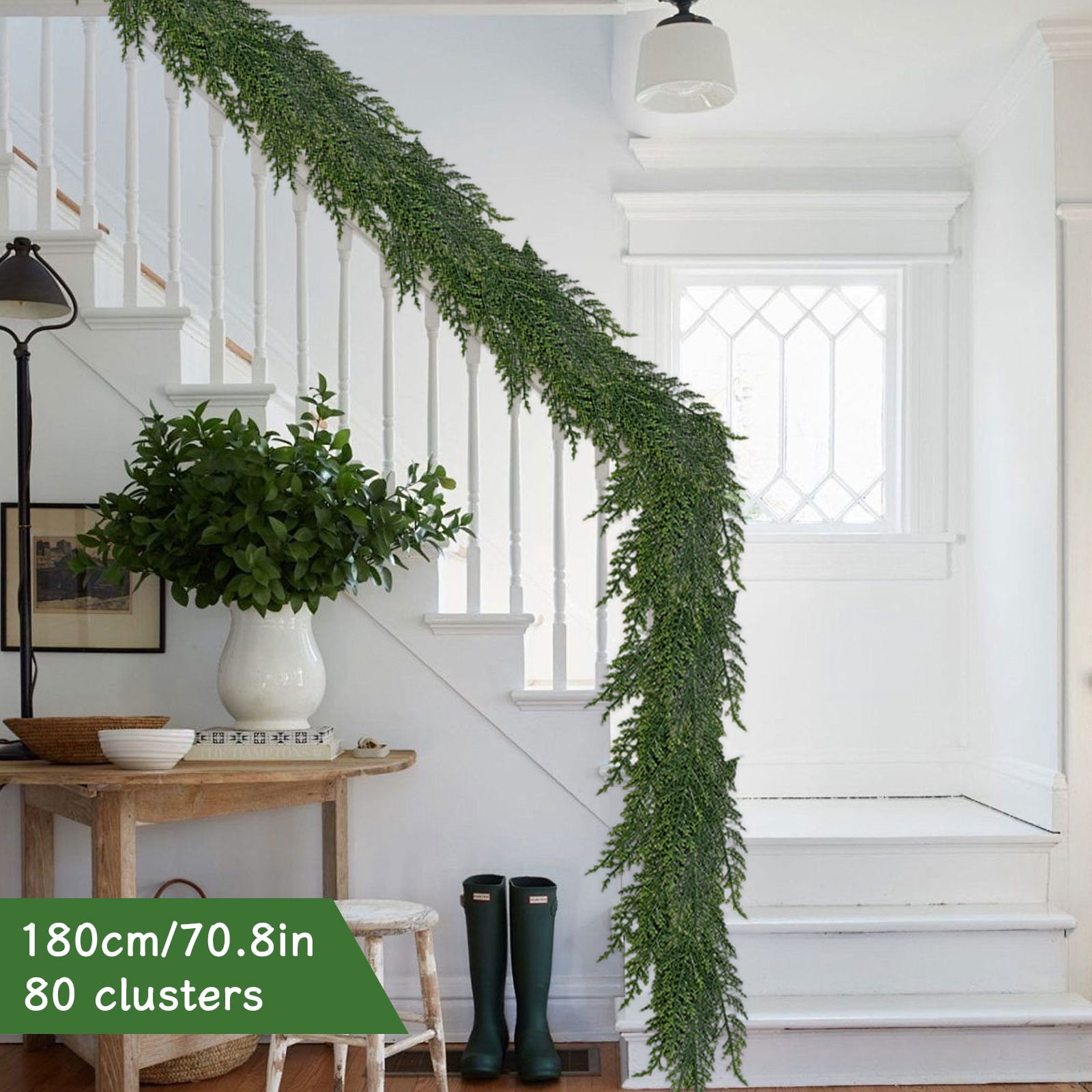 2 Pack Artificial Norfolk Pine Garland 6.7ft - Realistic Christmas Greenery For Indoor/Outdoor Decor, Fireplace, Stairs